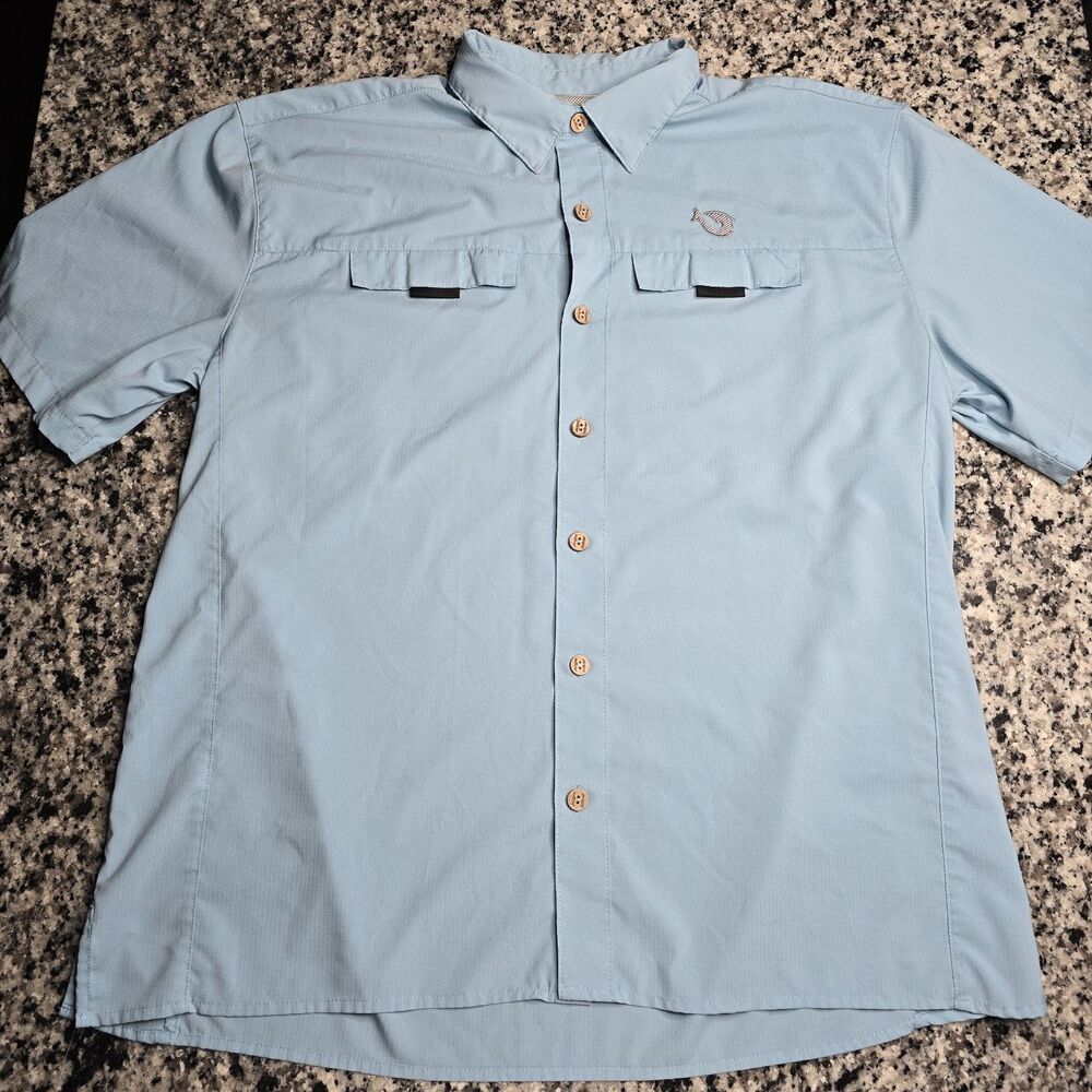 Mojo Sportswear Short Sleeve Button Up Vented Shirt Mens Sz L Blue